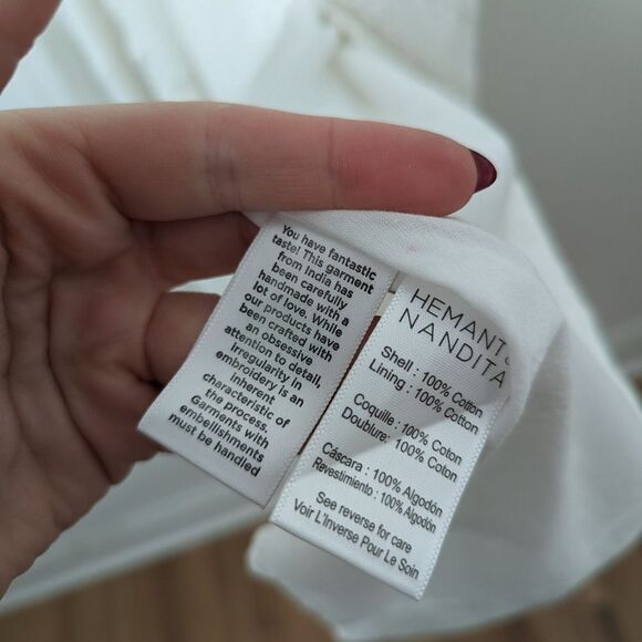 NWT Hemant & Nandita white lace Juhi cotton bohemian tie cutout slit midi dress - Picture 4 of 6